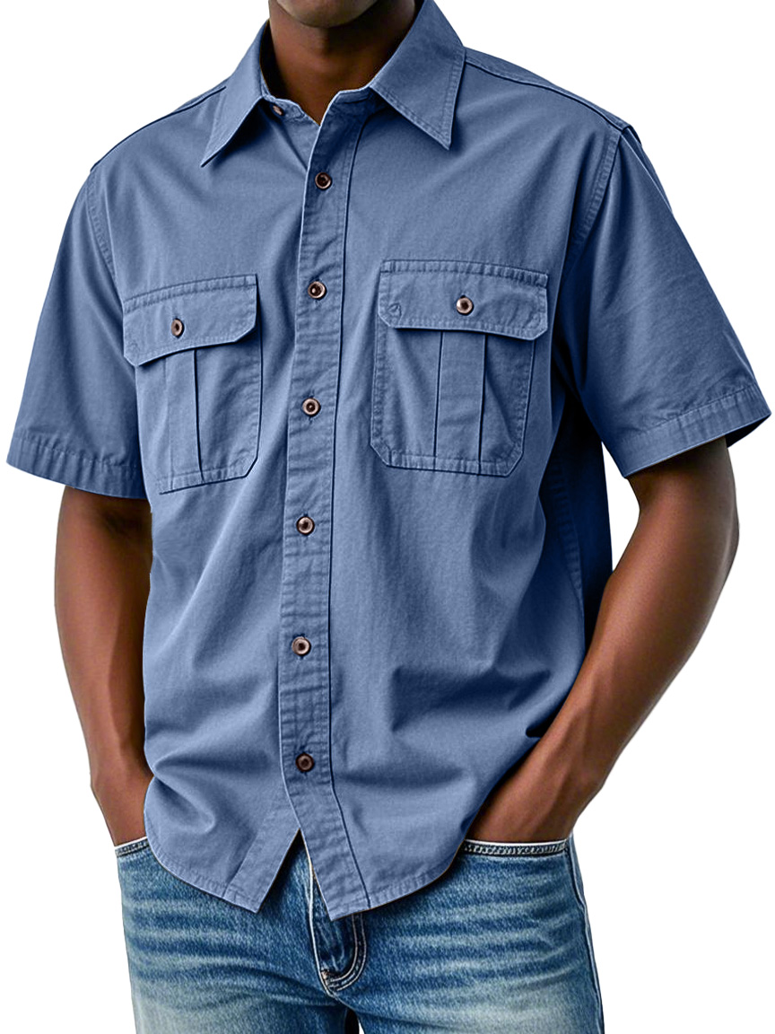 Men's Retro Everyday Double Pocket Workwear Short Sleeve Shirt