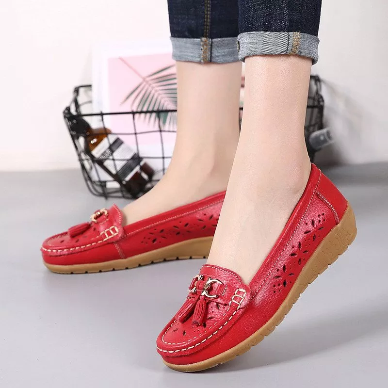 Women's Hollow Soft Leather Breathable Moccasins Sandals