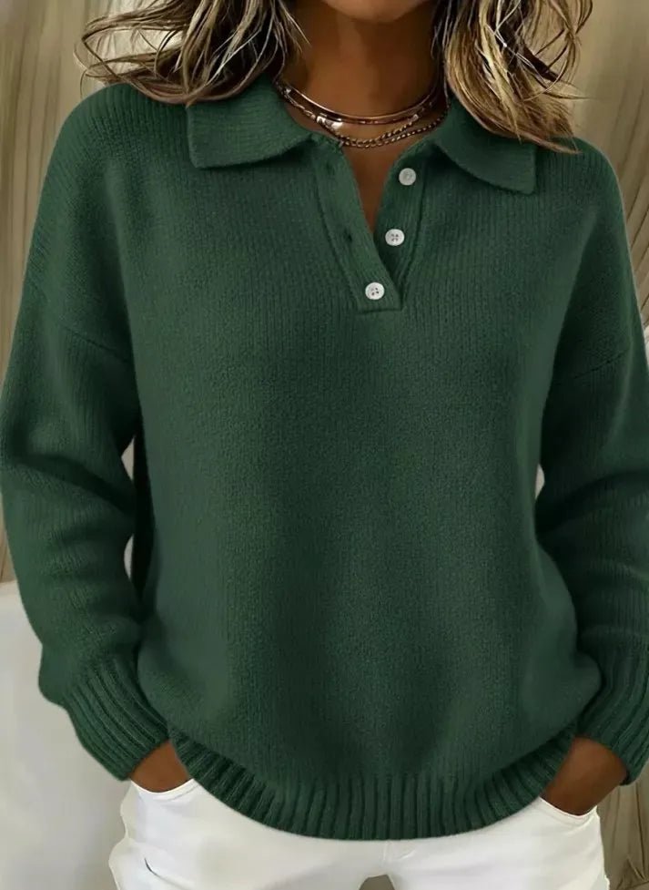 Women’s Textured Knit Polo Sweater – Soft, Elegant & Effortlessly Chic