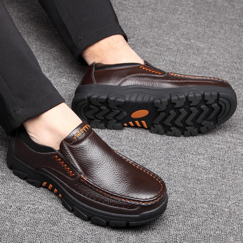 Men's Cow Leather Waterproof Comfy Non Slip Soft Slip On Casual Shoes