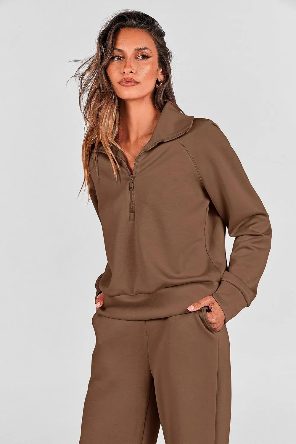 🔥Final Day Clearance!🛒Women's 2 Piece Outfits Casual Lapel Half Zip Sweatshirts And Wide Leg Pants Tracksuit Sets🔥8-PACK ONLY $28🔥