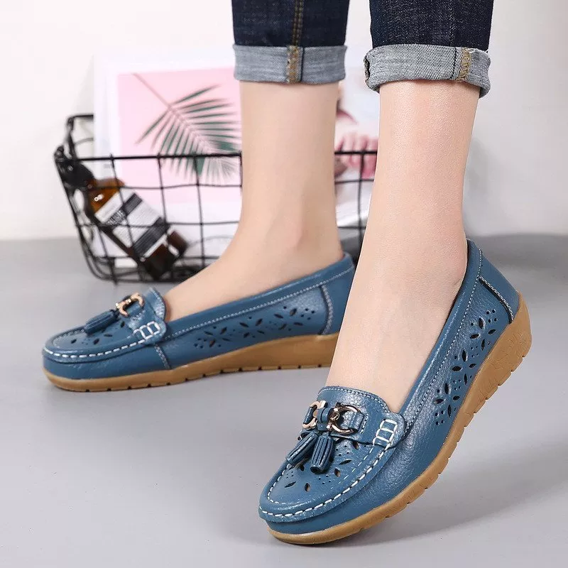 Women's Hollow Soft Leather Breathable Moccasins Sandals