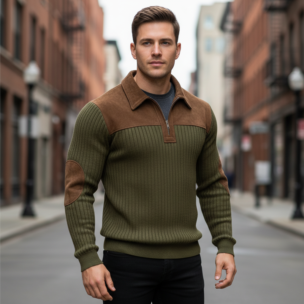 Outdoor Men's Casual Striped Color Block Stand Collar Sweatshirt With Retro Quarter Zipper Collar Top