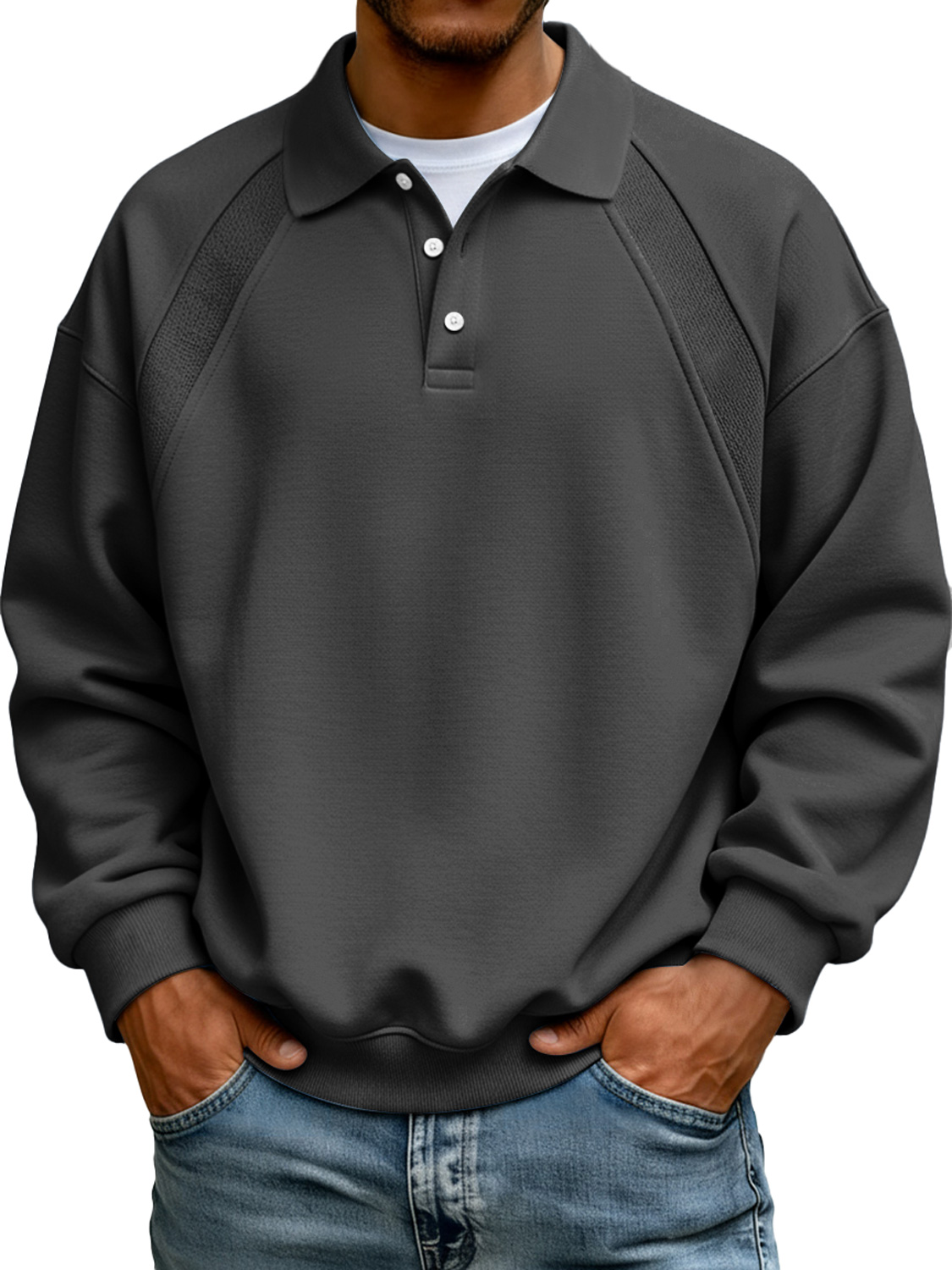 Men's Simple Patchwork Lapel Button Long Sleeve Sweatshirt