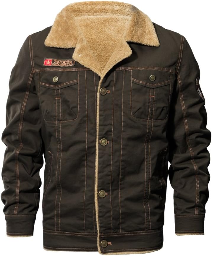 Minishion Men's Collar Neck Fur Cotton Army Winter Jacket Fashion Outdoor Coat