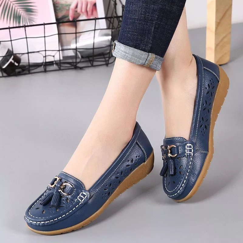 Women's Hollow Soft Leather Breathable Moccasins Sandals