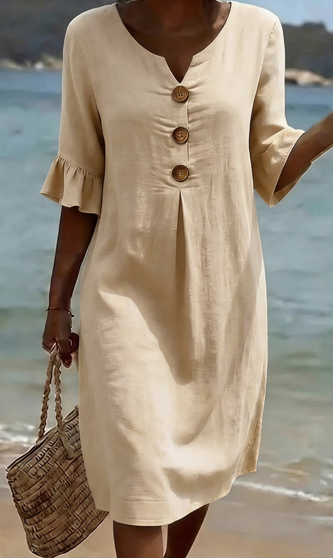 🎁New Arrival: Women's Cotton-Linen Summer Dress — Loose-Fit Button-Down Style