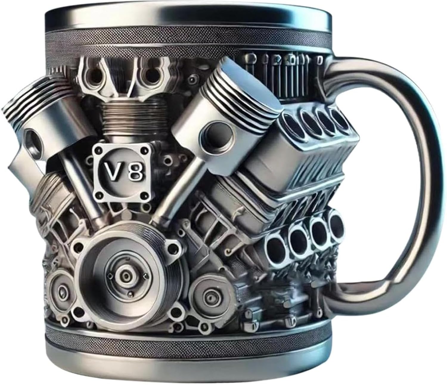 V8 Engine Stainless Steel Mug, Realistic V6 & V8 Car Coffee Cup, Cool Racing-Themed Stainless Steel Cups for Car Fans & Auto Enthusiasts, Durable & Stylish Gift MugV8,One Size