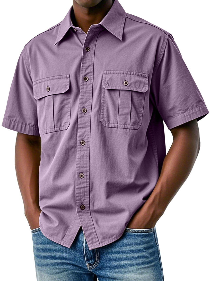 Men's Retro Everyday Double Pocket Workwear Short Sleeve Shirt