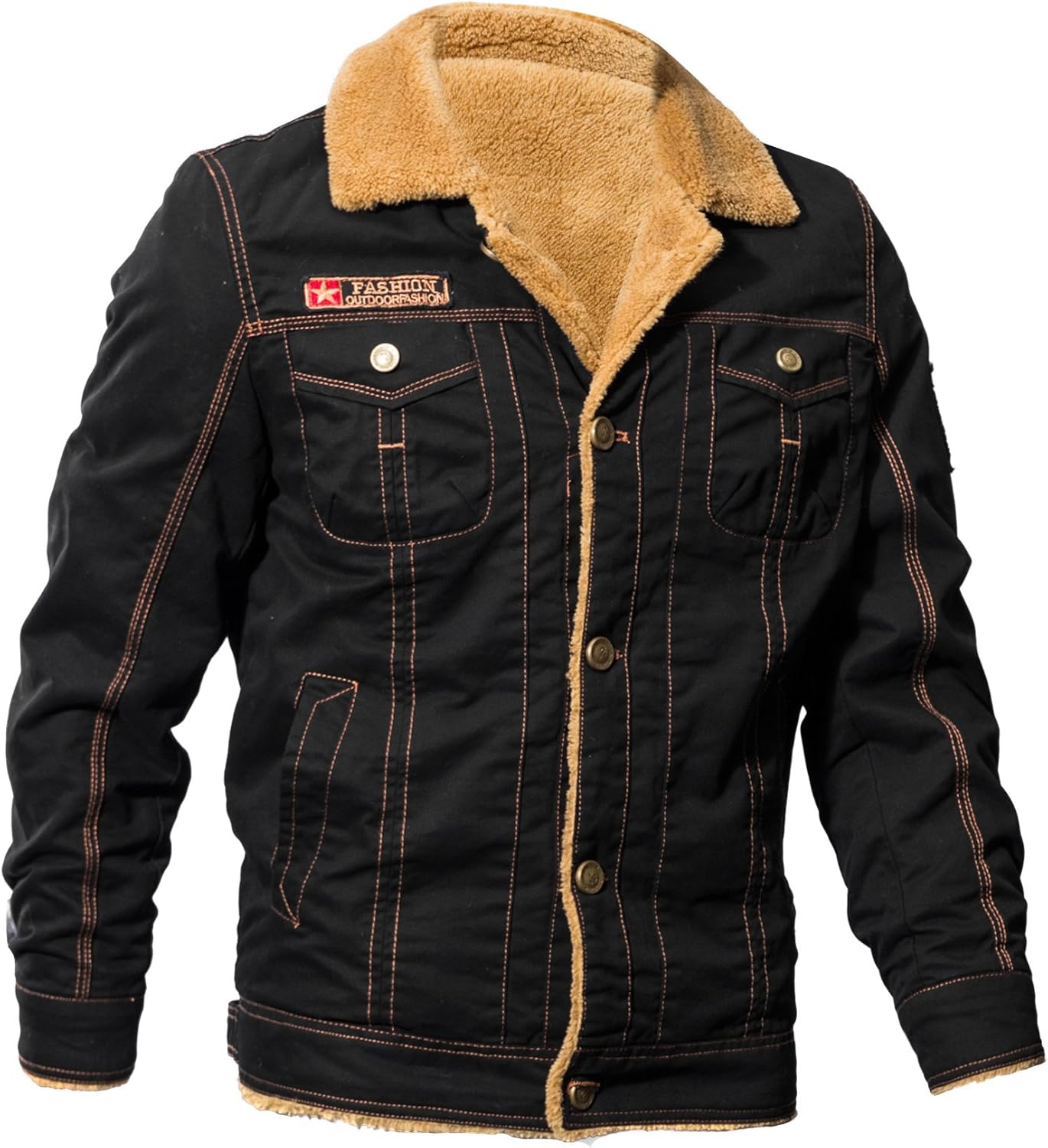 Minishion Men's Collar Neck Fur Cotton Army Winter Jacket Fashion Outdoor Coat