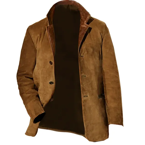 ⭐Happy New Year 2025-Men's Jacket Leather Collar, Mid-Length Jackets