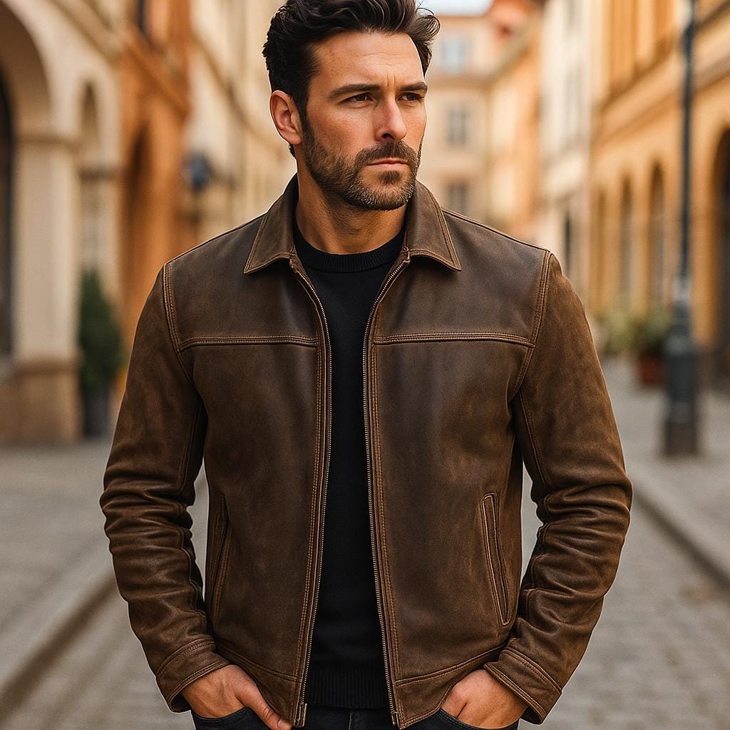 🔥Timeless Brown Leather Jacket – Effortless Style & Premium Craftsmanship！
