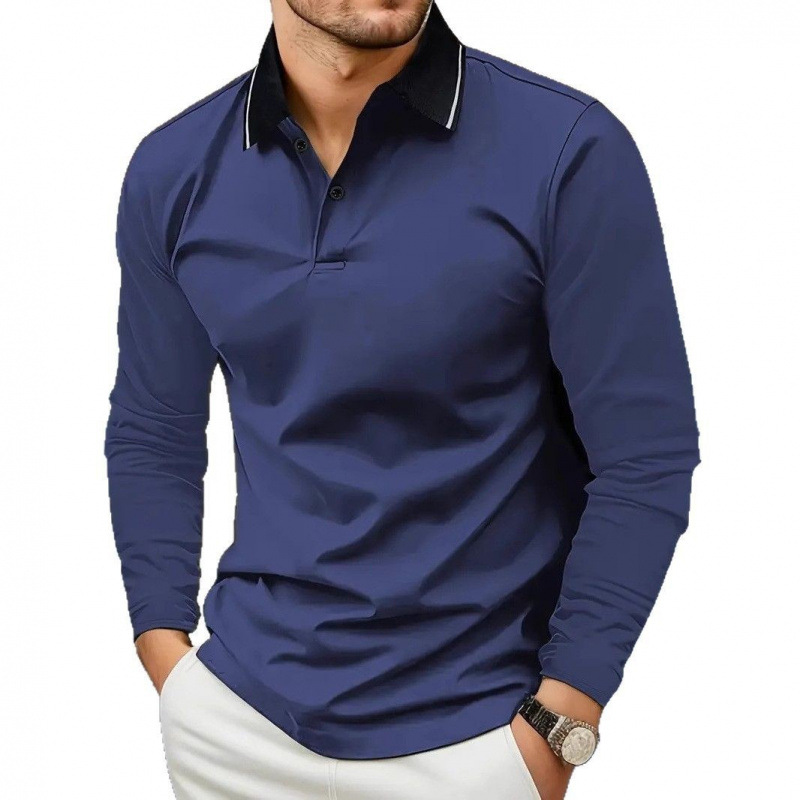 New Men'S Hot Selling New Long Sleeve Polo3D Digital Printing Simple Versatile Lapel Casual Polo Shirt