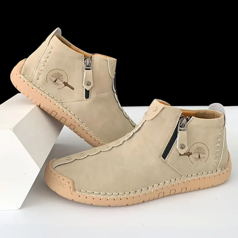 Men's Hand Stitching Leather Side Zippers British Shoes