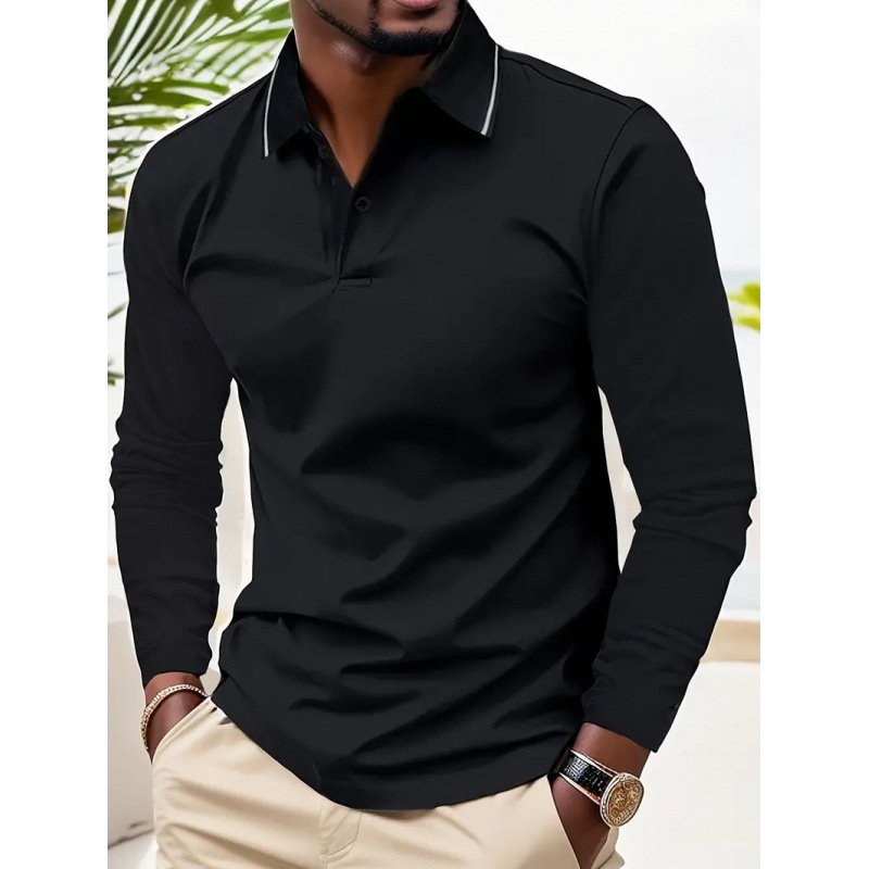 New Men'S Hot Selling New Long Sleeve Polo3D Digital Printing Simple Versatile Lapel Casual Polo Shirt