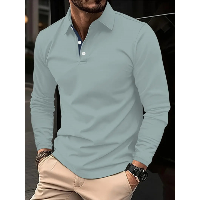 New Men'S Hot Selling New Long Sleeve Polo3D Digital Printing Simple Versatile Lapel Casual Polo Shirt