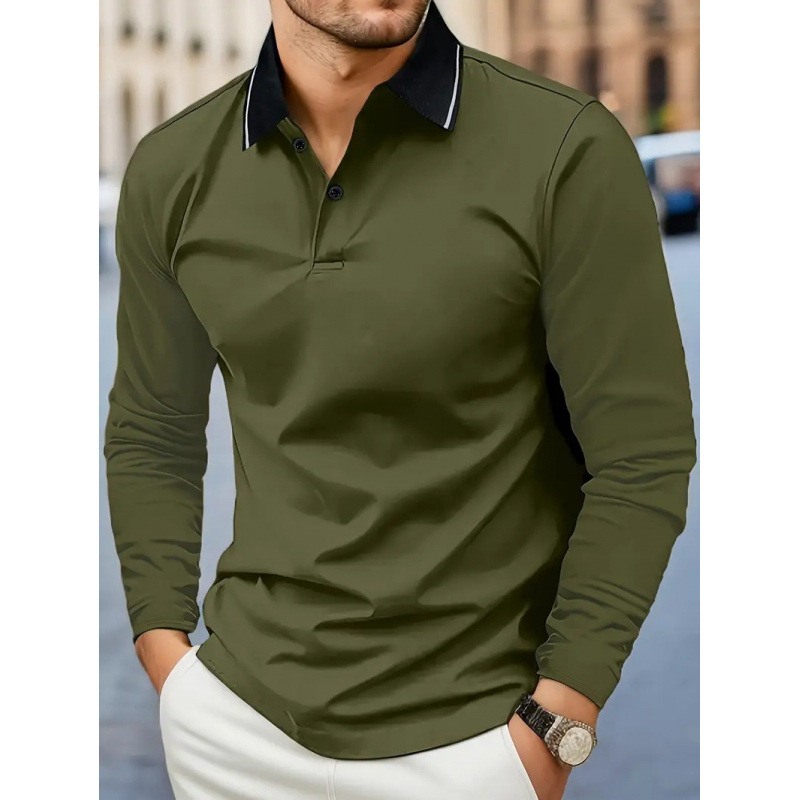New Men'S Hot Selling New Long Sleeve Polo3D Digital Printing Simple Versatile Lapel Casual Polo Shirt