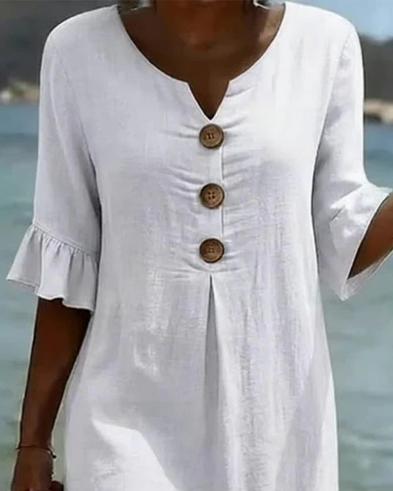 🎁New Arrival: Women's Cotton-Linen Summer Dress — Loose-Fit Button-Down Style