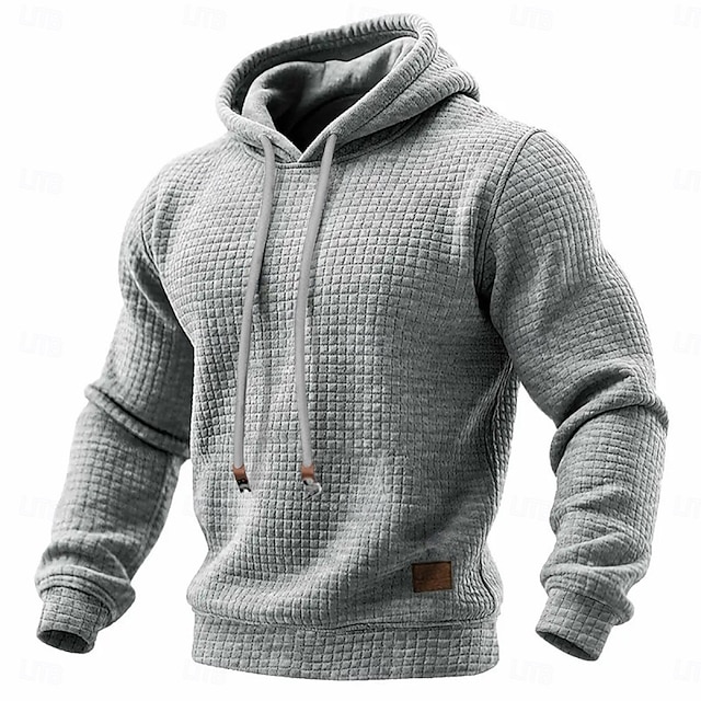 Men's Hoodie Waffle Hoodies Pullover Hoodie Hooded Plain Textured Sports