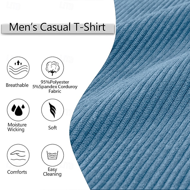 Men's Corduroy Shirt Tee Top Long Sleeve Shirt Oversized Loose Outdoor Street Tee for Men