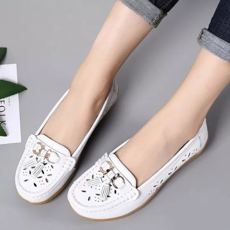 Women's Hollow Soft Leather Breathable Moccasins Sandals