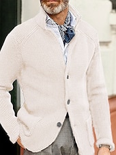 Men's Sweater Cardigan Sweater Jacket Blazer Waffle Knit  Stand Collar Cropped Knitted Solid Color Long Sleeve Basic Stylish Outdoor Daily Clothing Apparel Fall Winter Blue Khaki S M L