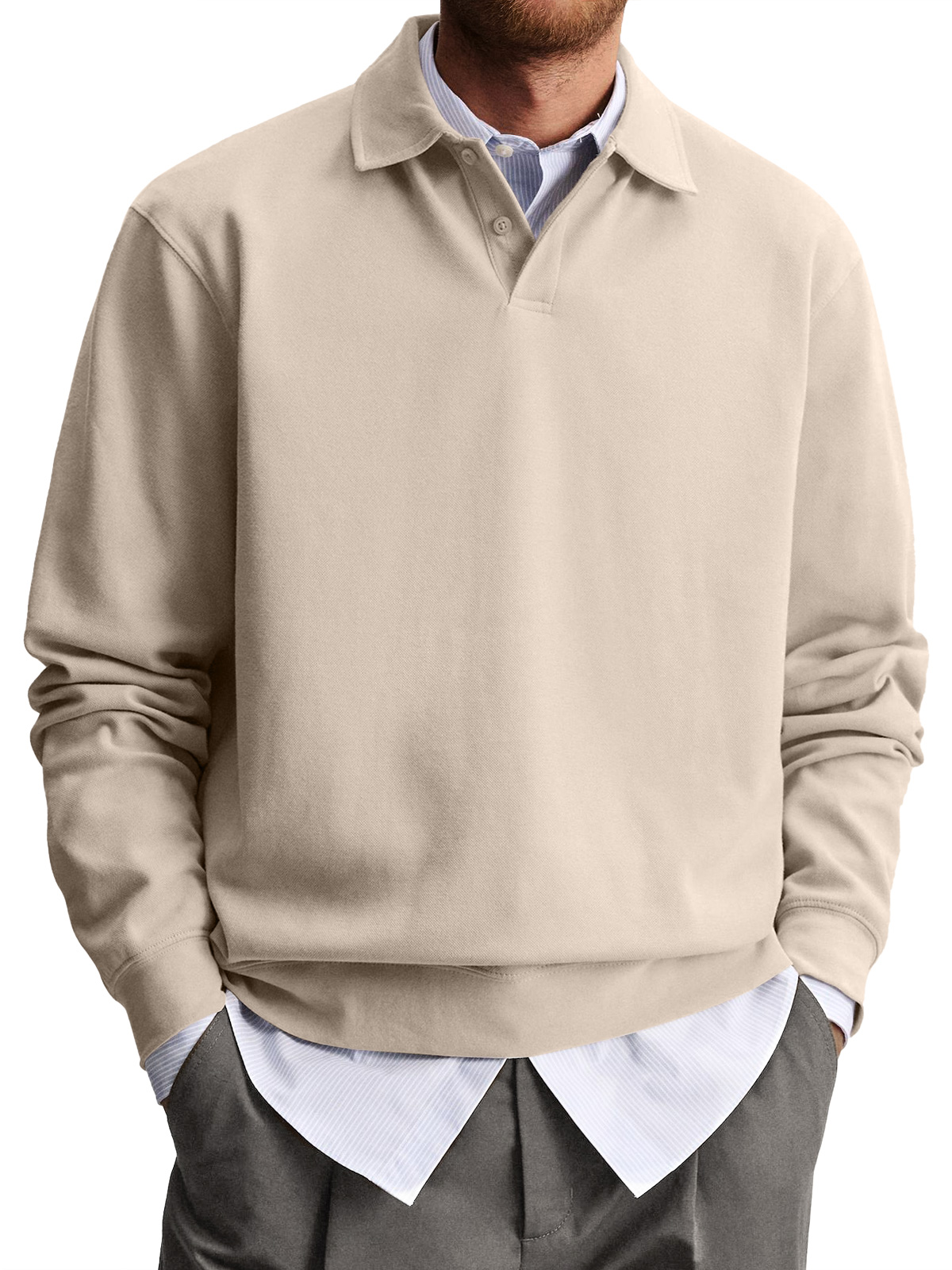 Men's Casual Lapel Comfortable Solid Color Polo Sweatshirt
