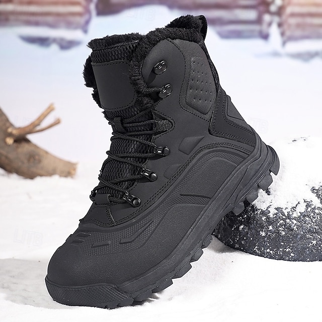 Men's Brown Waterproof Snow Boots with Warm Fleece Lining and Non-Slip Sole, Outdoor Winter Hiking Boots for Cold Weather and Snowy Terrain