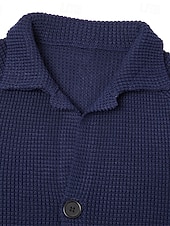 Men's Sweater Cardigan Sweater Jacket Blazer Waffle Knit  Stand Collar Cropped Knitted Solid Color Long Sleeve Basic Stylish Outdoor Daily Clothing Apparel Fall Winter Blue Khaki S M L