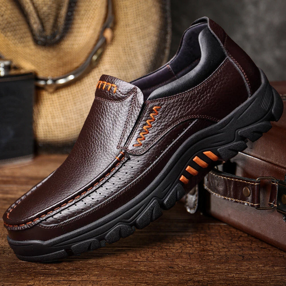 Men's Cow Leather Waterproof Comfy Non Slip Soft Slip On Casual Shoes