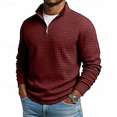 Men's Waffle Tee T Shirt Quarter Zip Tee Long Sleeve Stand Collar Fall Winter Spring &  Fall Solid Color Knitwear Daily Casual Zip Up Outdoor Causal Casual Navy Black White Top Tee for Men