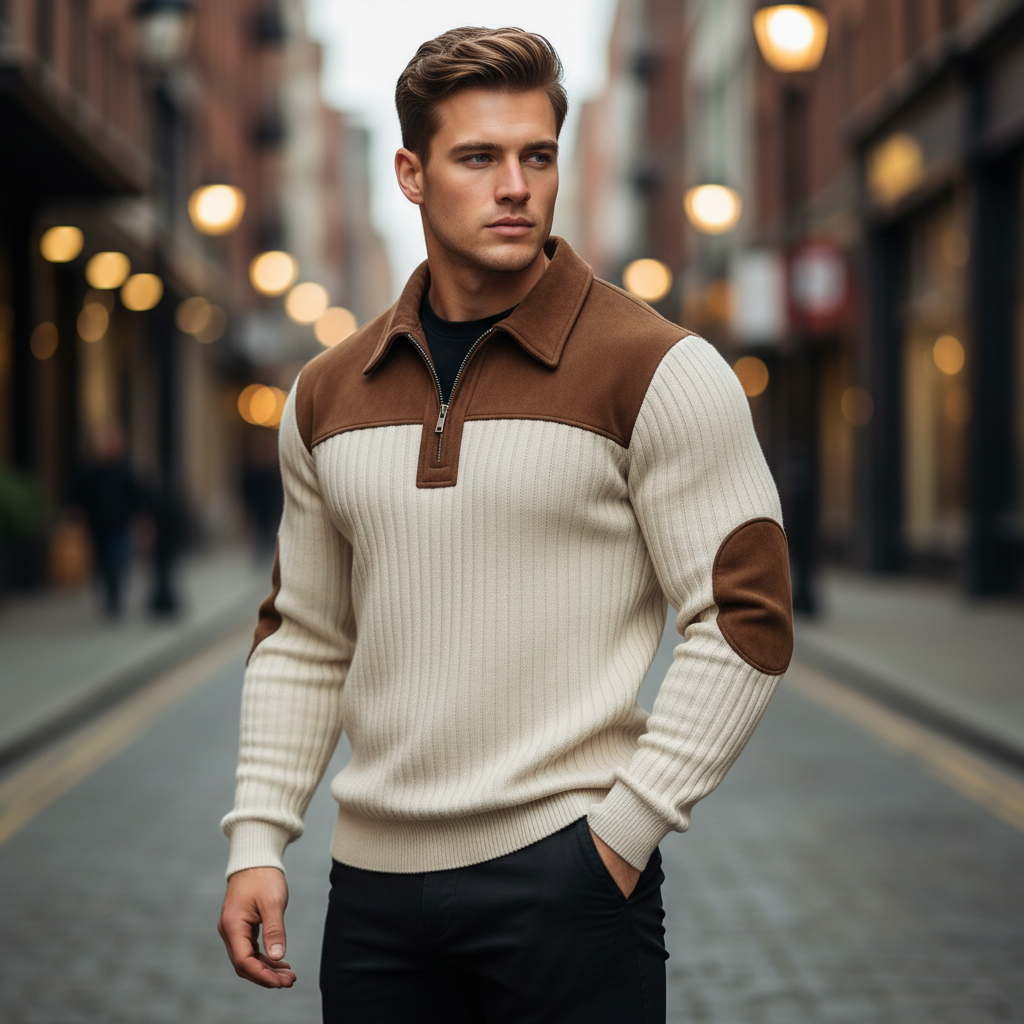 Outdoor Men's Casual Striped Color Block Stand Collar Sweatshirt With Retro Quarter Zipper Collar Top