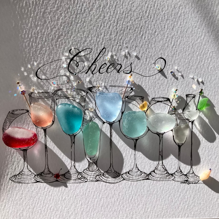 Cocktail Party Sea Glass Art