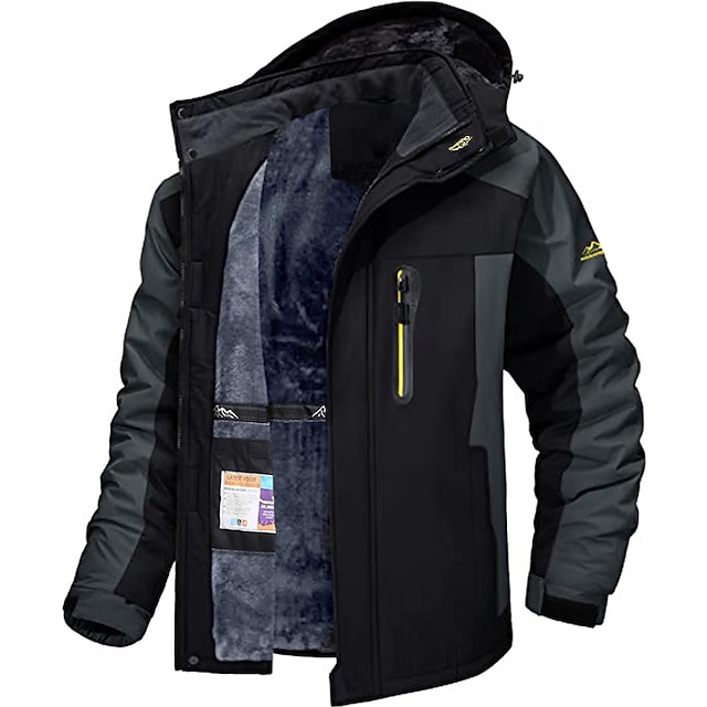 Men's Winter Jacket Fleece Jacket Softshell Jacket Windbreaker Climbing Snow Sports Thermal Warm Waterproof Hooded Waterproof Winter Autumn / Fall Sportswear Regular Red Army Green Light Black Light