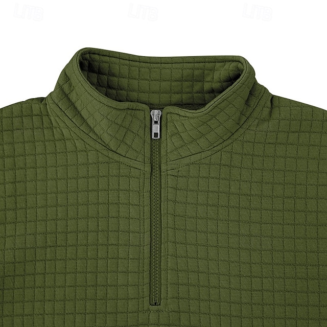 Men's Waffle Tee T Shirt Quarter Zip Tee Long Sleeve Stand Collar Fall Winter Spring &  Fall Solid Color Knitwear Daily Casual Zip Up Outdoor Causal Casual Navy Black White Top Tee for Men