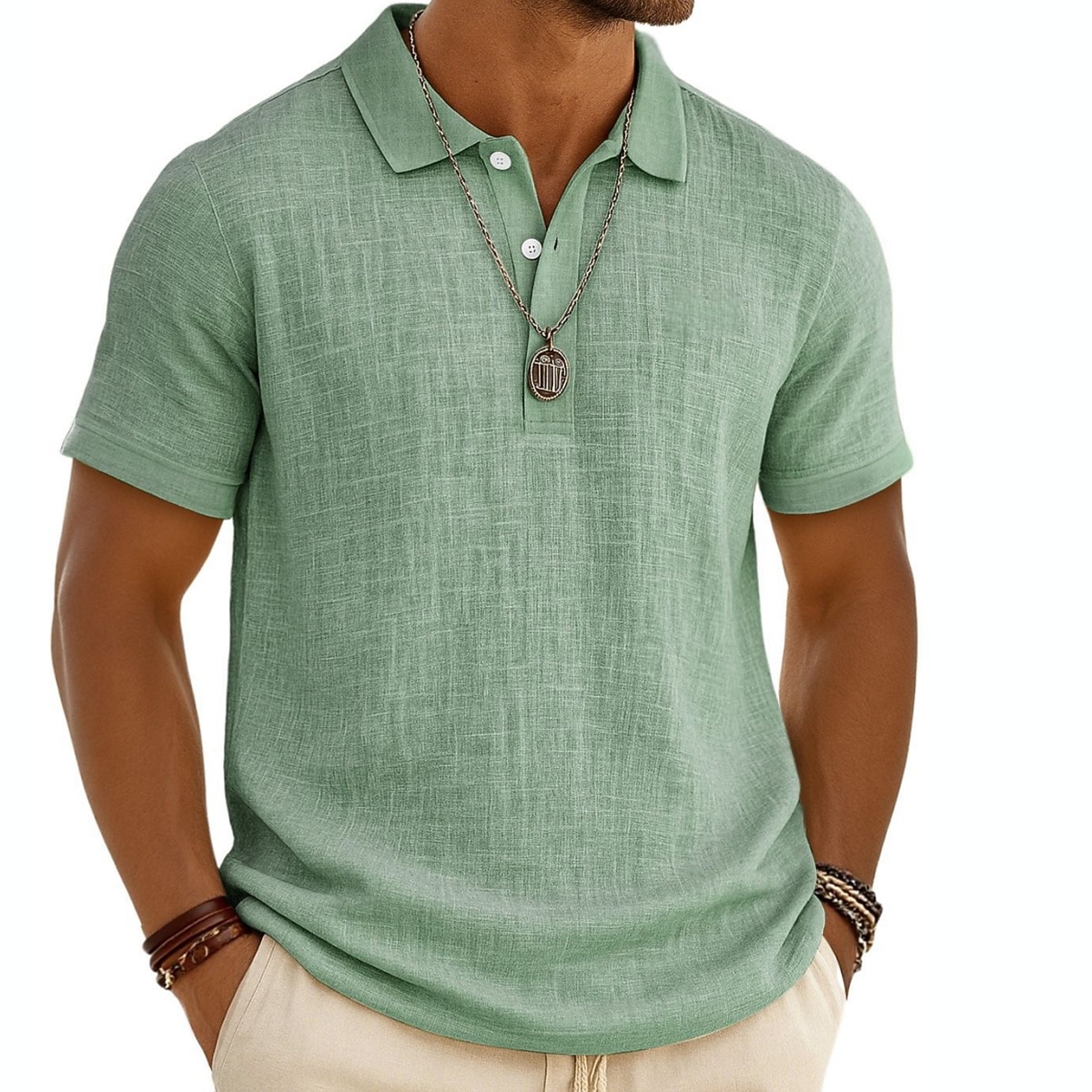 Men's Linen Shirt Polo Shirts Vacation Casual Classic Short