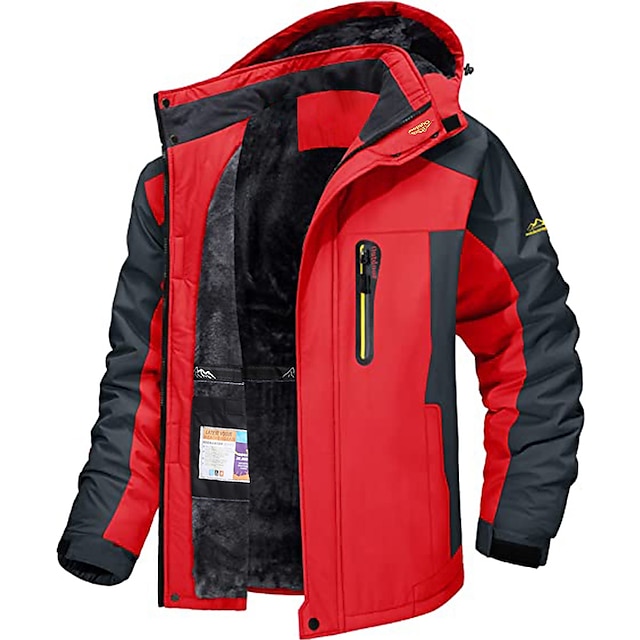 Men's Winter Jacket Fleece Jacket Softshell Jacket Windbreaker Climbing Snow Sports Thermal Warm Waterproof Hooded Waterproof Winter Autumn / Fall Sportswear Regular Red Army Green Light Black Light
