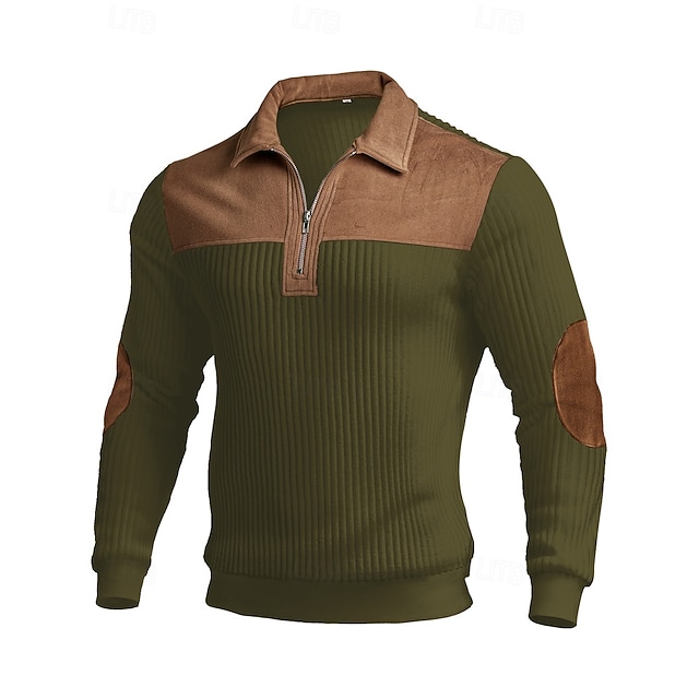 Men's Polo Polo Shirts Vacation Street Quarter Zip Long Sleeve Fashion Basic Color Block Jacquard Patchwork Fall & Winter Regular Fit Black White Army Green Apricot Polo