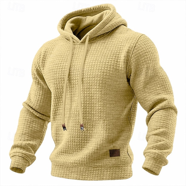 Men's Hoodie Waffle Hoodies Pullover Hoodie Hooded Plain Textured Sports