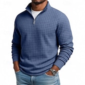 Men's Waffle Tee T Shirt Quarter Zip Tee Long Sleeve Stand Collar Fall Winter Spring &  Fall Solid Color Knitwear Daily Casual Zip Up Outdoor Causal Casual Navy Black White Top Tee for Men