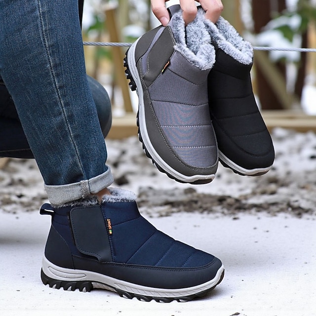 Men's Warm Winter Snow Boots with Fur Lining, Non-Slip Outdoor Ankle Shoes for Cold Weather Hiking and Casual Wear