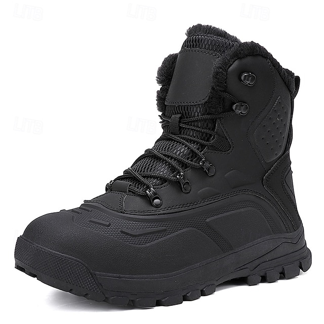Men's Brown Waterproof Snow Boots with Warm Fleece Lining and Non-Slip Sole, Outdoor Winter Hiking Boots for Cold Weather and Snowy Terrain
