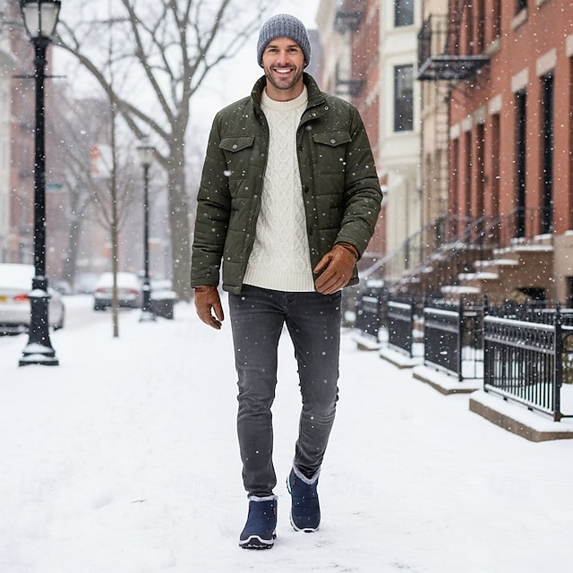 Men's Warm Winter Snow Boots with Fur Lining, Non-Slip Outdoor Ankle Shoes for Cold Weather Hiking and Casual Wear