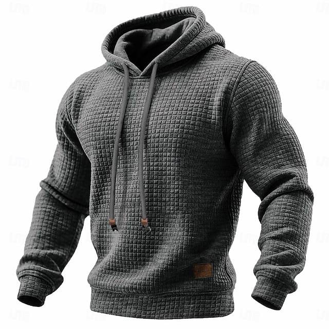 Men's Hoodie Waffle Hoodies Pullover Hoodie Hooded Plain Textured Sports