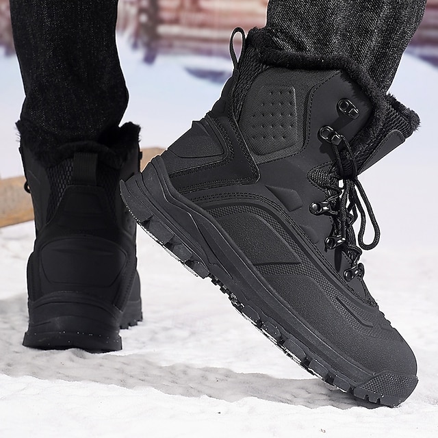 Men's Brown Waterproof Snow Boots with Warm Fleece Lining and Non-Slip Sole, Outdoor Winter Hiking Boots for Cold Weather and Snowy Terrain