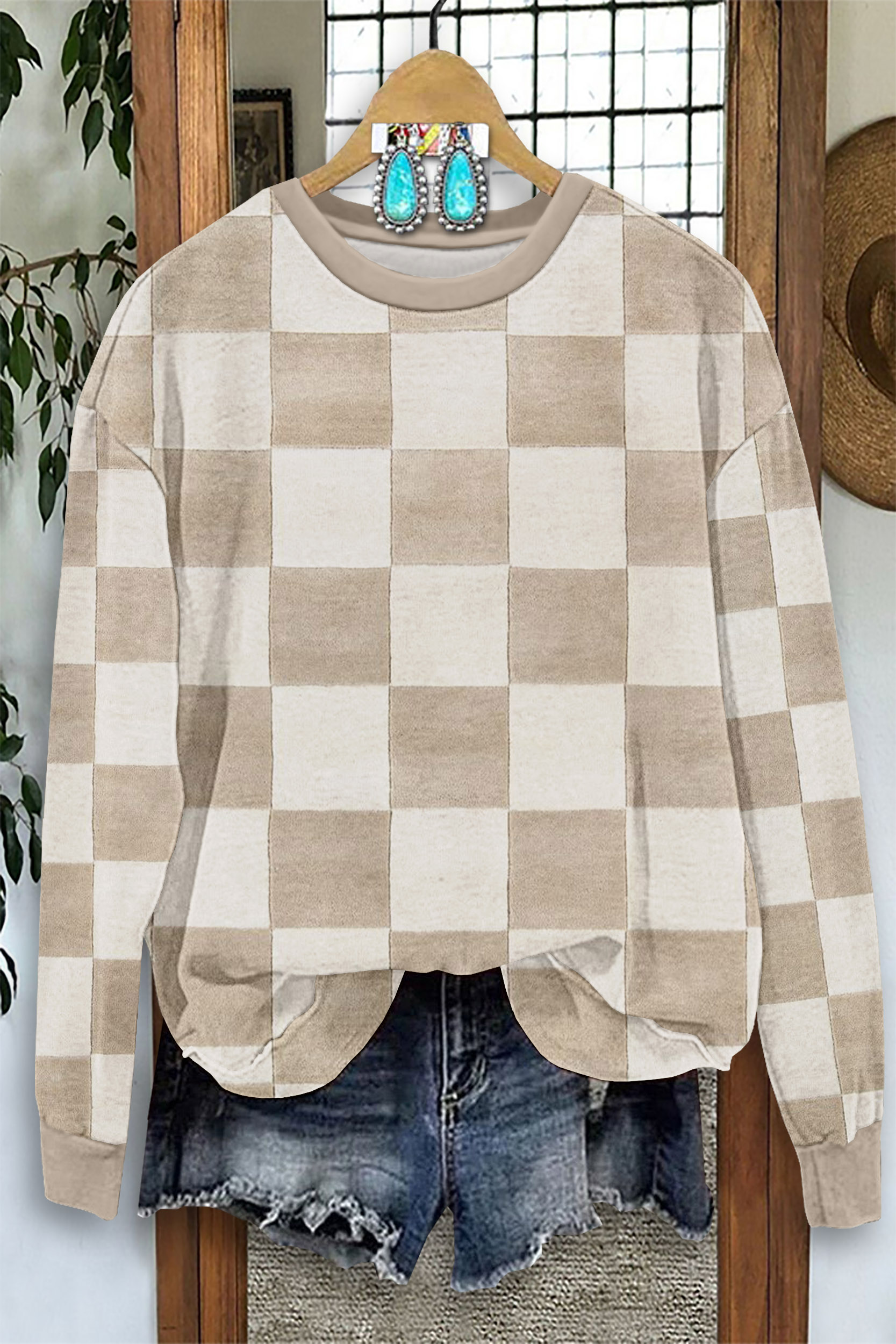 Checkered Print Sweatshirt