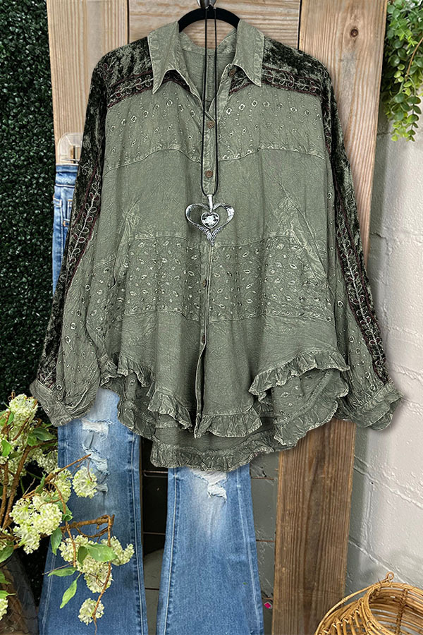 Casual Patchwork Ruffle Hem Top