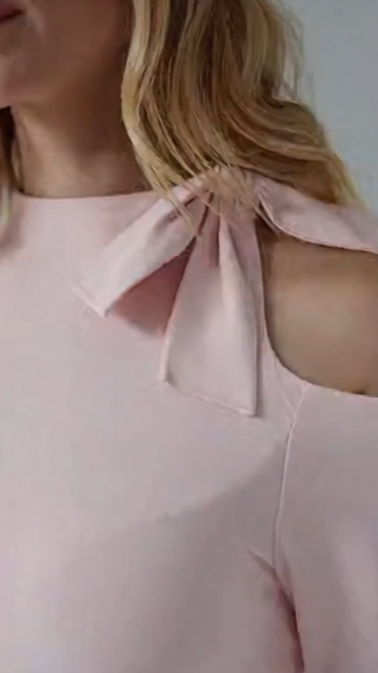 Waisted Slimming Mockneck Cutout Shoulder Ruched Brami Dress