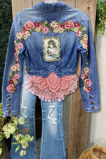 Vintage Lace Patchwork Floral Embroidery Denim Jacket