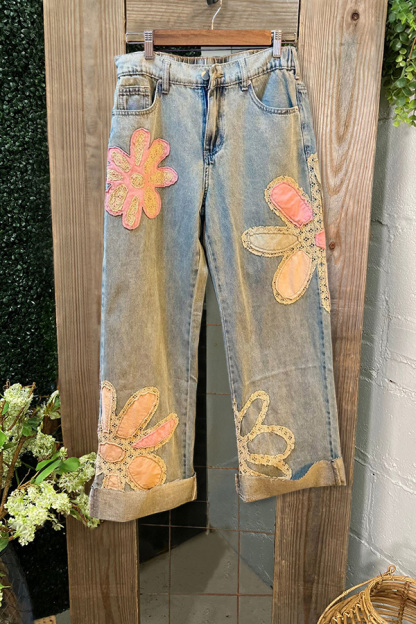 Sweet Floral Patch Jeans